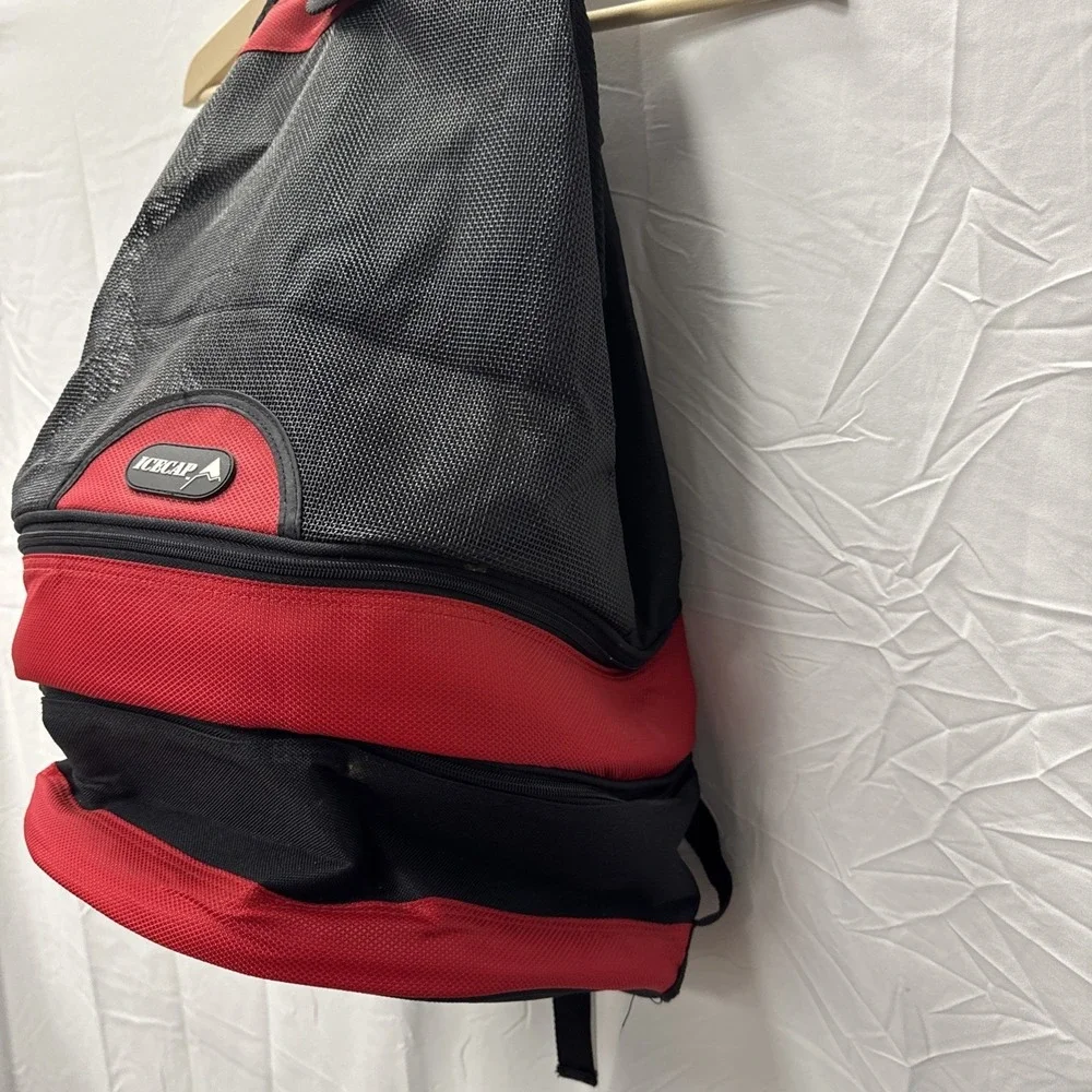 ICECAP‎ Black Red Mesh Insulated Cooler Backpack Lunch Bag Travel Beach Camping